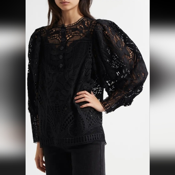 FARM Rio Tops - NWOT FARM RIO GUIPURE LACE PUFF-SLEEVE BLOUSE,  SZ:XXS